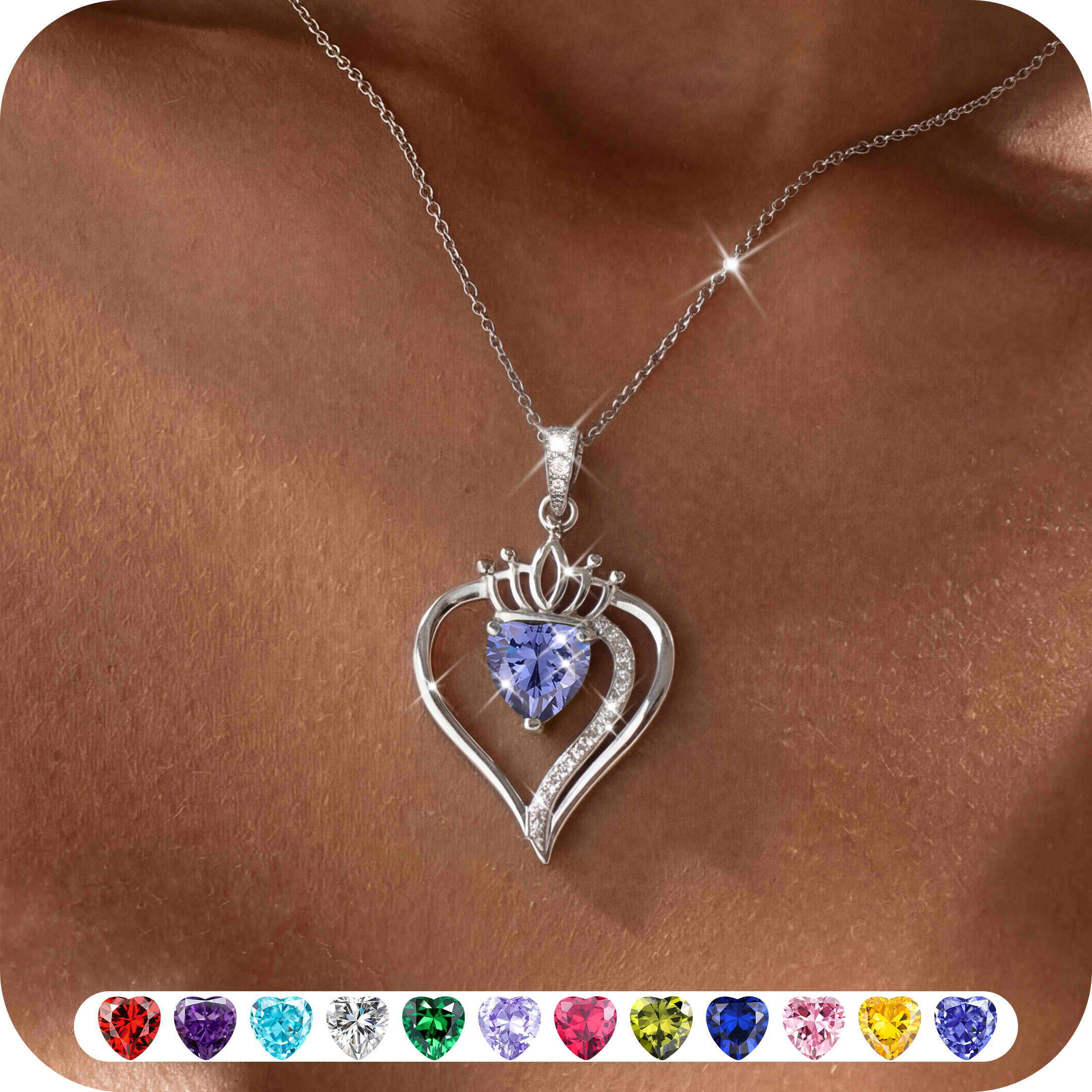 Yndra Heart Necklace for Women,S925 Sterling Silver December Tanzanite Birthstone Crown Pendant Necklace,Jewelry Gift for Her Wife Mom Girlfriend,Birthday Valentine’s Day Mother’s Day Gift