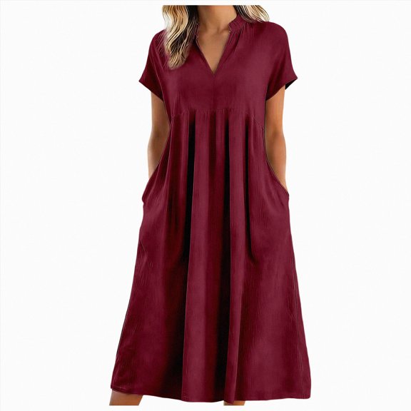 Kakishop Womens Casual Dresses Wrap V Neck Dress A-Line Ruffle Sleeve Summer Sundress Fashion 2026 (Red,L)