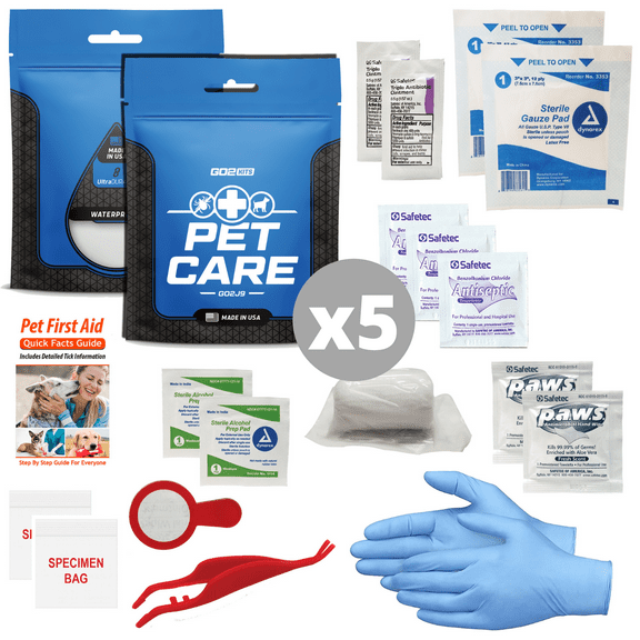 Go2Kits Pet First Aid Kit Basics Plus Tick Remover Tool for Pet Care (5 Pack)