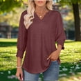 thumbnail image 6 of Miluxas Women's 3/4 Sleeve V Neck T Shirts Ruffle Sleeve Summer Casual Tops Wine XL(XL), 6 of 9