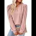 thumbnail image 2 of Blusas para Mujer, Elegantes, Informales, con Cuello en V, Larga, Blusas para Mujer con Mangas Abullonadas Rosa Grisáceo XXL, 2 of 10