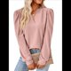 thumbnail image 2 of Blusas para Mujer, Elegantes, Informales, con Cuello en V, Larga, Blusas para Mujer con Mangas Abullonadas Rosa Grisáceo L, 2 of 10