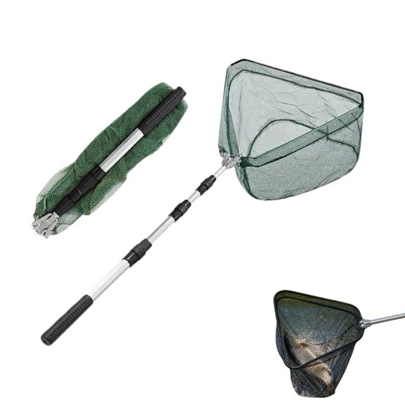 Telescopic Folding Fishing Landing Net, Collapsible Extendable Aluminum long Handle with Rubber Grip For Fish Catch, Aquarium, Ponds Floating Objects, Carp Trout