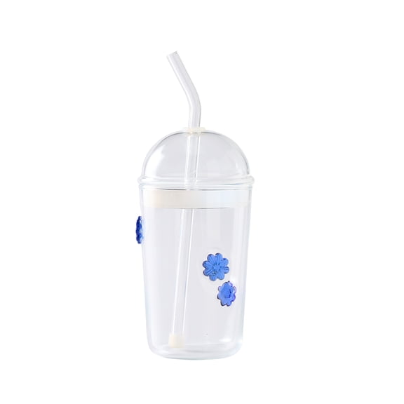 Better Homes & Gardens Glass Sipper Blue Floral Icon with Glass Lid