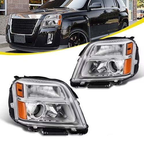 MOSTPLUS 2PCS Chrome Headlights Headlamp Assembly for 2010-2015 GMC Terrain SIE/SLT