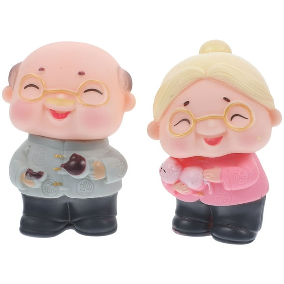 MasteelfCA 2 Pcs Artisanat en PVC Pâtisserie Décoration de Gâteau Ornement de Table Créatif Vieux Couples Ornements de Poupée de Bureau (Vieux Homme et Vieille Femme)