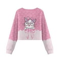 thumbnail image 5 of COEQINE Girls Everyday Crop Top Sweatshirt, Long Sleeve Crewneck Pullover for Fall Winter, Soft Casual Loose Fit Shirt for Age 5-6 Kids, Cat Bow Pink, 5 of 7