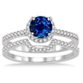 thumbnail image 2 of 2 Carat Sapphire and Diamond Halo Bridal Set Engagement Ring on 10k White Gold, 2 of 2