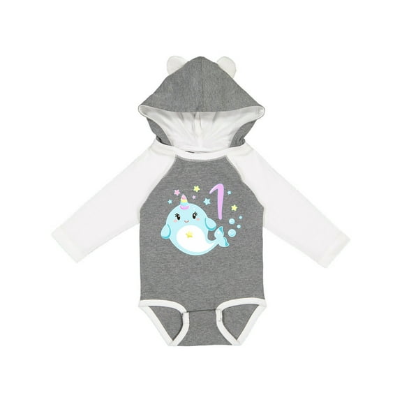 Inktastic Happy 1st Birthday with Cute Narwhal Stars and Bubbles Boys or Girls Long Sleeve Baby Bodysuit