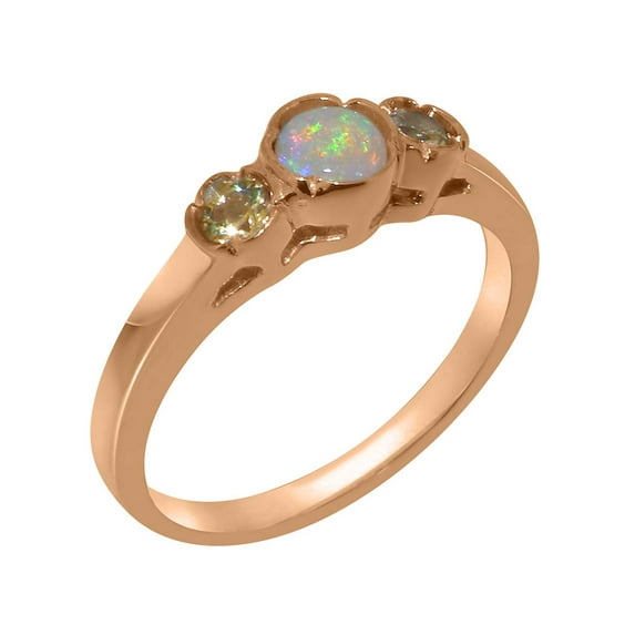 LBG British Made 18k Rose Gold Natural Opal & Peridot Womens Promise Ring - 33 size options - Size 7