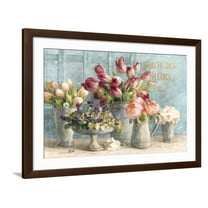 Art.com Marche des Fleurs Blue Gold Art Print by Danhui Nai, Brown Frame Wall Art, 44" x 32"