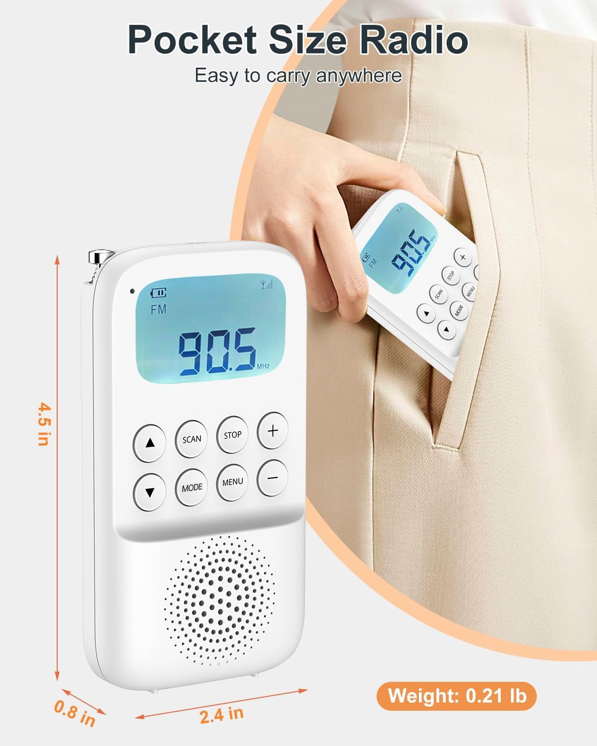 MUSICOZY Digital AM FM Walkmen Radio with Bluetooth, Portable Rechargeable Transistor Radio with Alarm Clock, Built-in Speaker and Headphone Jack, Support TF Card Playback