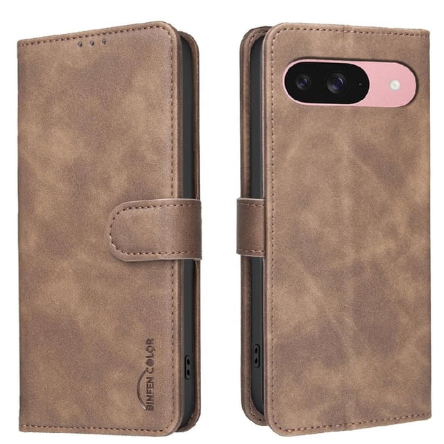 Wallet Case for Google Pixel 9 pro XL RFID Blocking Flip Cover with Card Slots & Kickstand Brown
