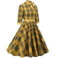 thumbnail image 3 of Njagoc3 Womens Long Sleeve Plaid Fit & Flare Dress, Vintage Casual Gown, Fall Party & Daily Wear, 3 of 5