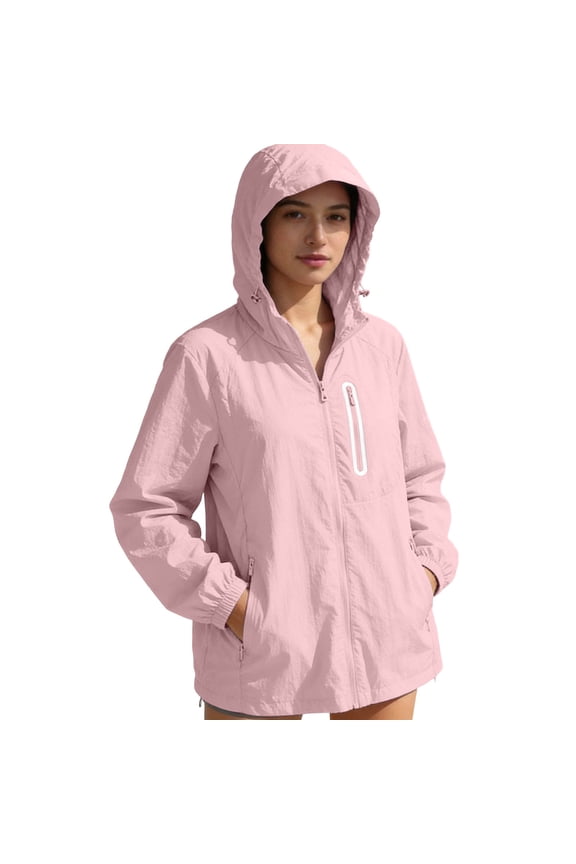 Womens Lightweight Hooded Jackets Ice Silk Waterproof Sun Protection Windbreakers with Pockets Casual Hiking Outdoor Tops
