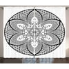 Ethnic Curtains 2 Panels Set, Mandala Indian Tribal Design Leaves Flowers Ivy Swirls Dots Artwork Image Print, Window Drapes for Living Room Bedroom, 108W X 90L Inches, Black and White, by Ambesonne