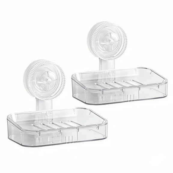 2 Pack Soap Dish for Shower, Suction Cup Bathroom Soap Dish Holder for Shower Wall, Self Draining Bar Soap Holder (Clear- 1 Tier)