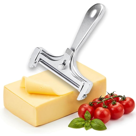 Stainless Steel Wire Cheese Slicer - Adjustable Wire Cheese Slicer for Block Cheese, Handheld Stainless Steel Cheese Cutter, Premium Rolling Cheese Wire Slicer for Mozzarella(Silver)
