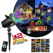 Holiday Projector Lights Christmas Halloween 12 Switchable Patterns Slides Landscape Motion Projector Lights with Remote Control, 16.4ft Power Cable for Indoor and Outdoor for Holiday Decoration