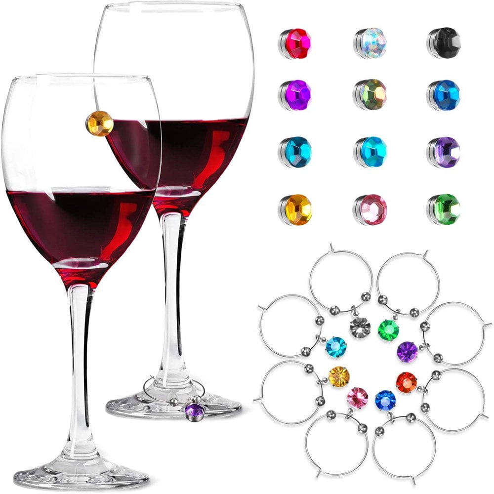 24 Breloques Magnétiques Pour Verres à Vin - Marqueurs Colorés En Cristal Pour Champagne, Cocktails - Décoration De Table Et Identification Élégante