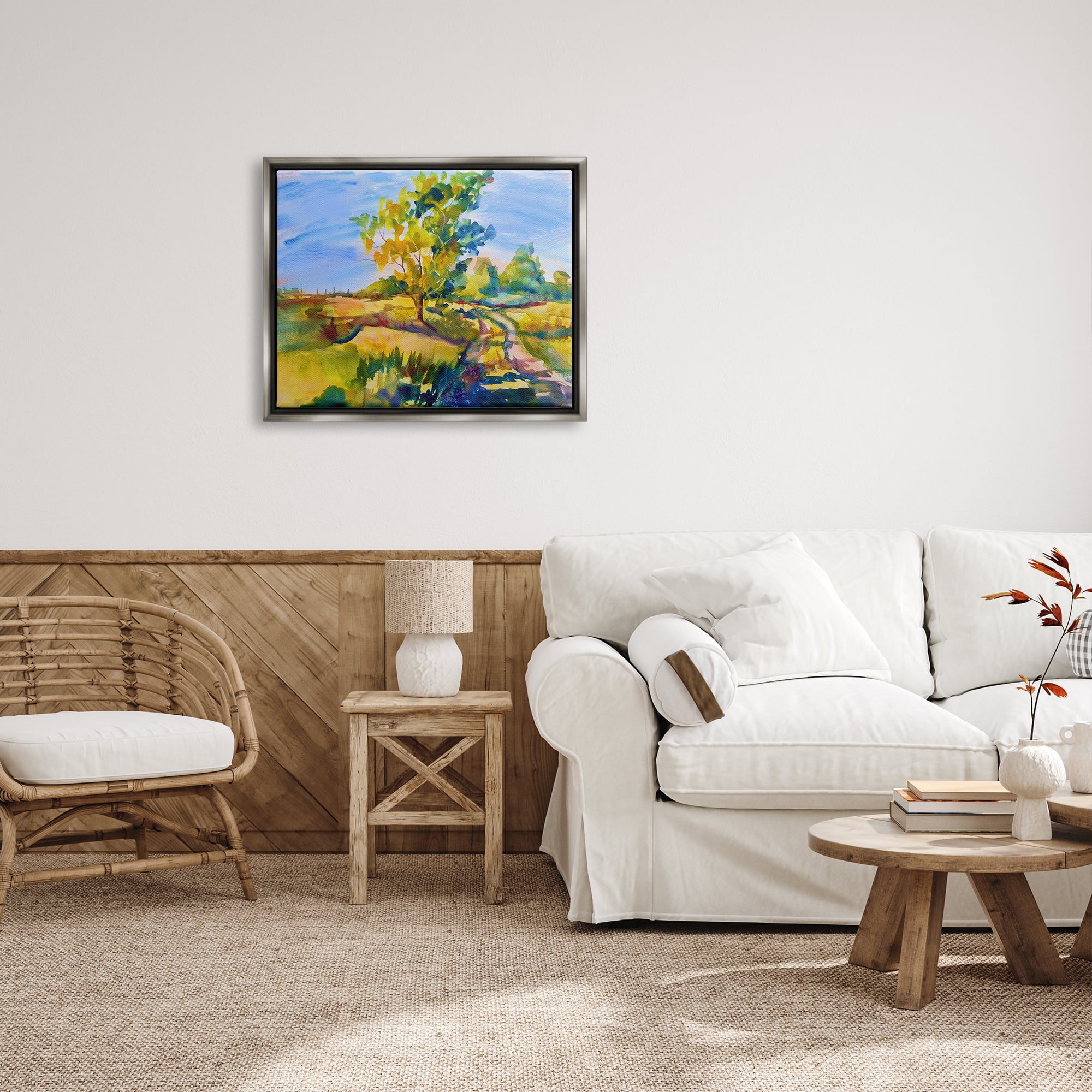 Stupell Industries Tree & Path Landscape Nature Painting Gray Floater Framed Art Print Wall Art, 31 x 25