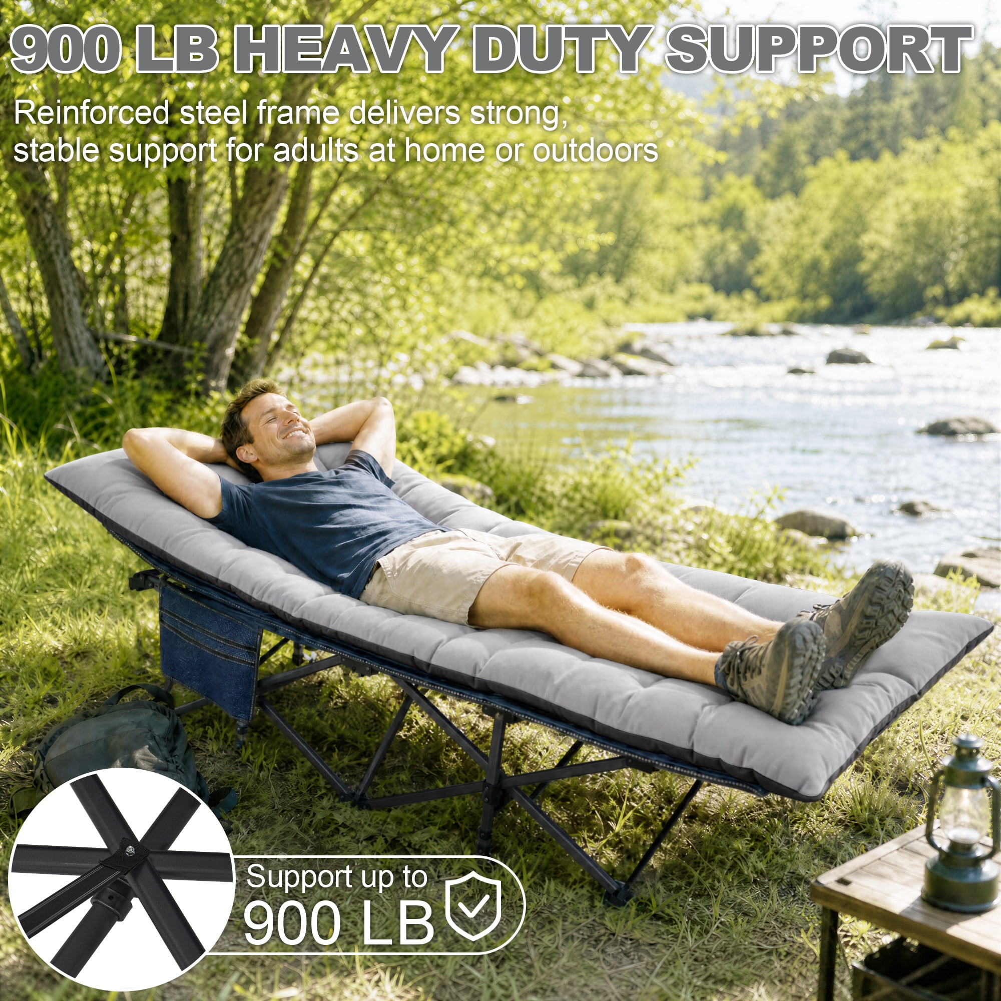 Sprint Demon Folding Camping Cot with Mattress for Adults, 900 lb Heavy Duty Portable Guest Bed for Camping, Home & Travel