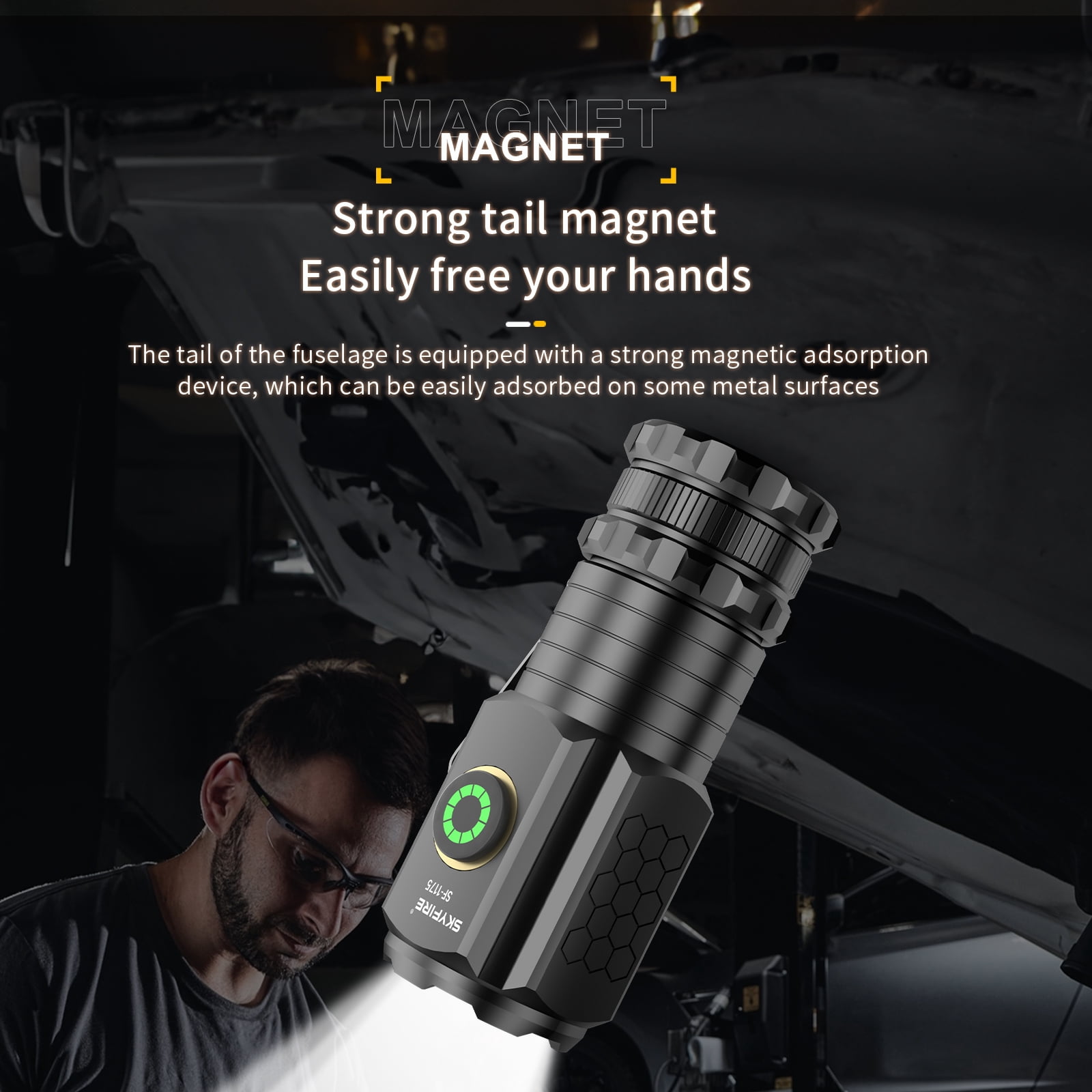 SKYFIRE LED Mini high-brightness flashlight, three high-current light beads ultra-bright rechargeable flashlight, with magnetic attraction function on the back