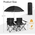 thumbnail image 2 of CRXX Double Camping Chair with Canopy, Folding Camp Chairs w/Cup Holder, Cooler & Carry Bag, Table, Side Pocket, 2 Person Portable Beach Chair with Umbrella, for Picnic Fishing (Black), 2 of 9