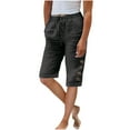 thumbnail image 1 of Timegard Womens Shorts Elastic Waist Button Drawstring Straight Leg Casual Knee Length Pants Summer, 1 of 8