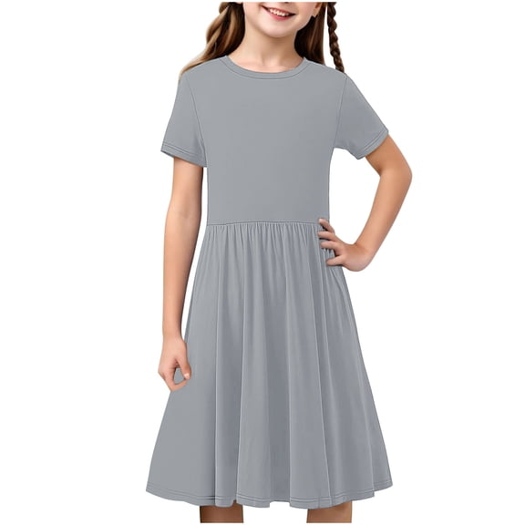 SELONE Girls Maxi Dress Kids Short Sleeve Maxi Dresses Crew Neck Sundress Ruffle Ruched Formal Outfits 4-14Y