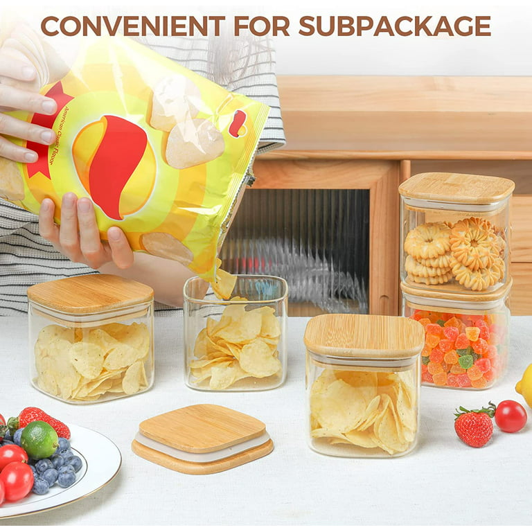 Clear Airtight Container - Kitchen Stackable Square Food Storage Jars Bamboo  Lid
