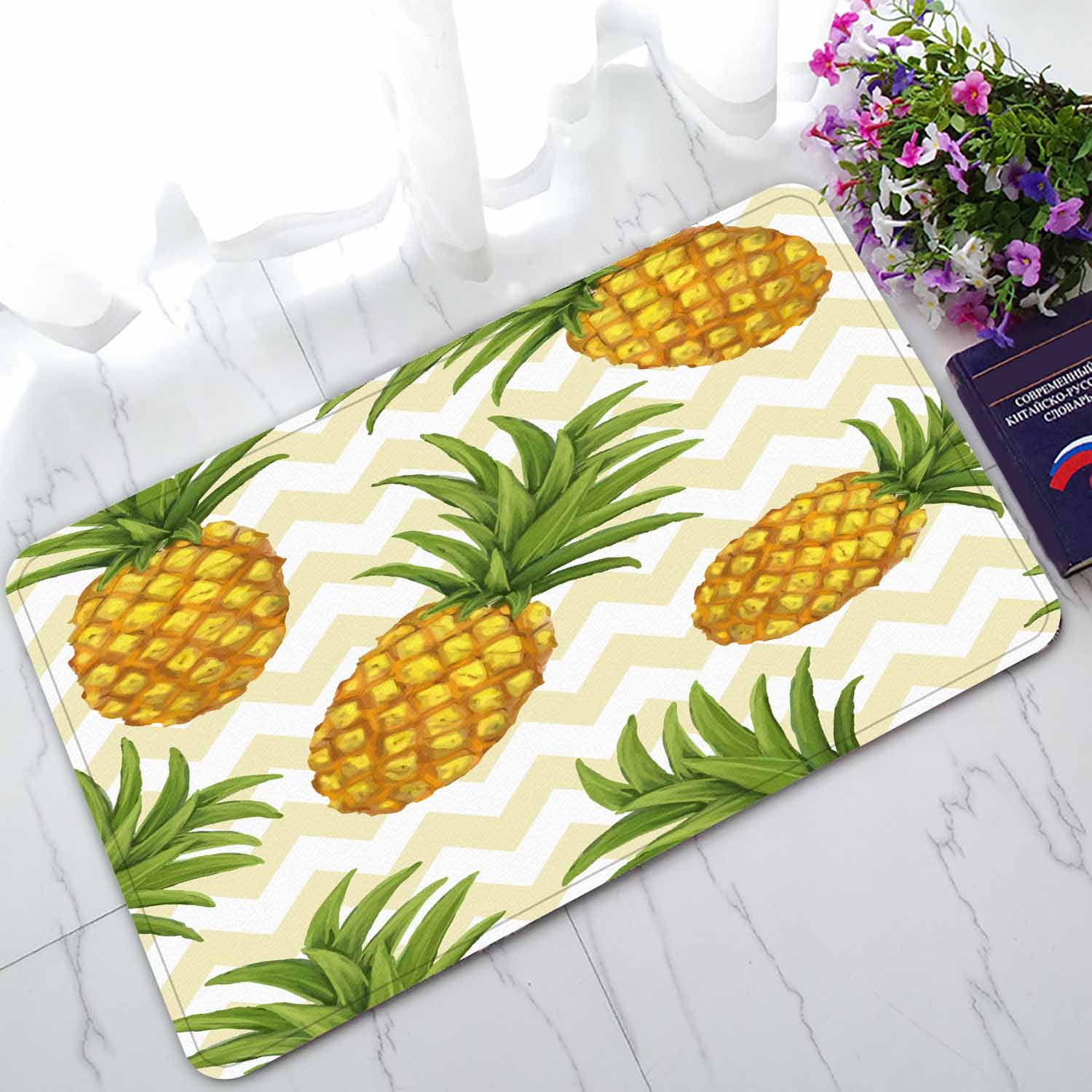 Pink Zig Zag Pineapple Print Floor Mat