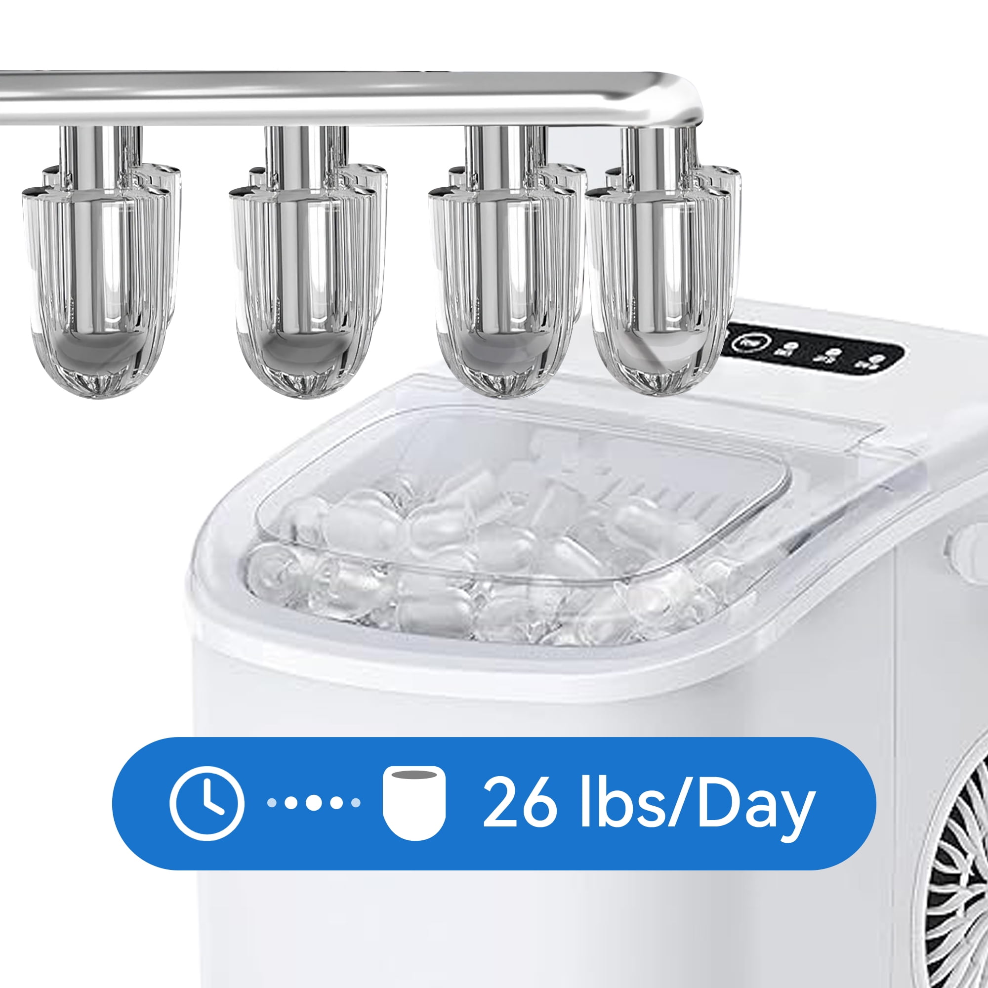 HUMSURE Countertop Ice Maker Machine with Handle, 26lbs  Per Day, 9 Ice Cubes Ready in 7 Mins, Self-Cleaning Portable Ice Maker with Basket and Scoop, for Home/Party/Kitchen/Camping/RV(White)