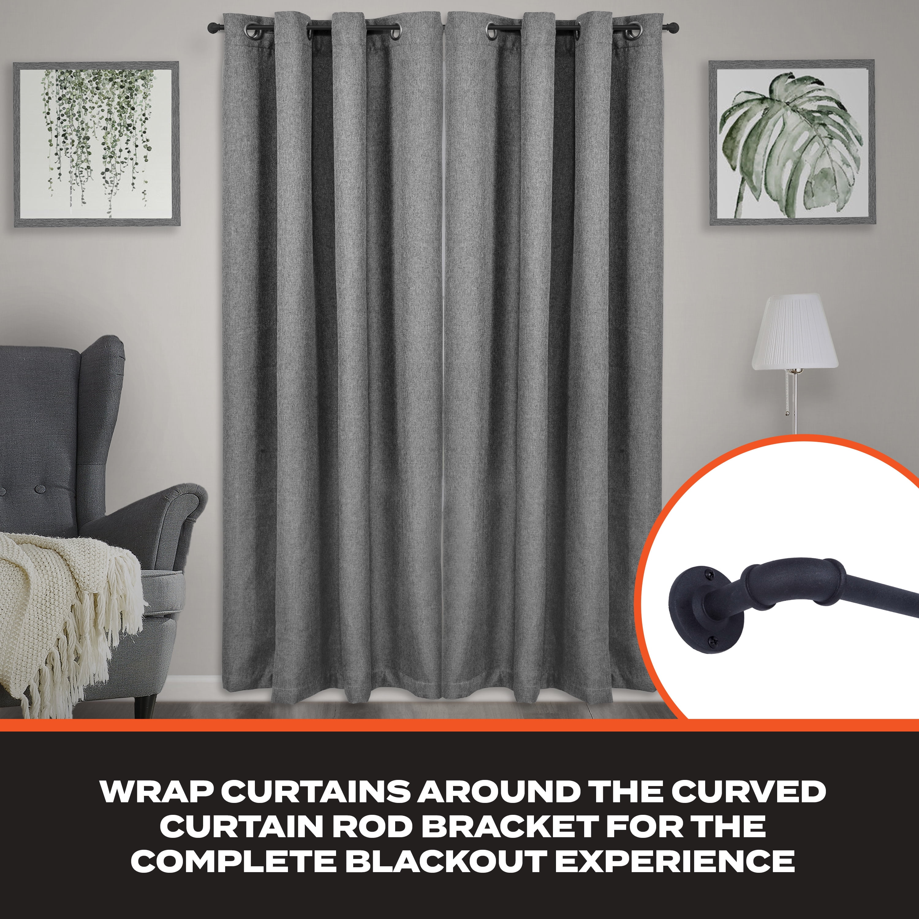 Sun Zero Bronn 3/4" Light Blocking Wrap Around Window Curtain Rod, 66-120", Matte Black