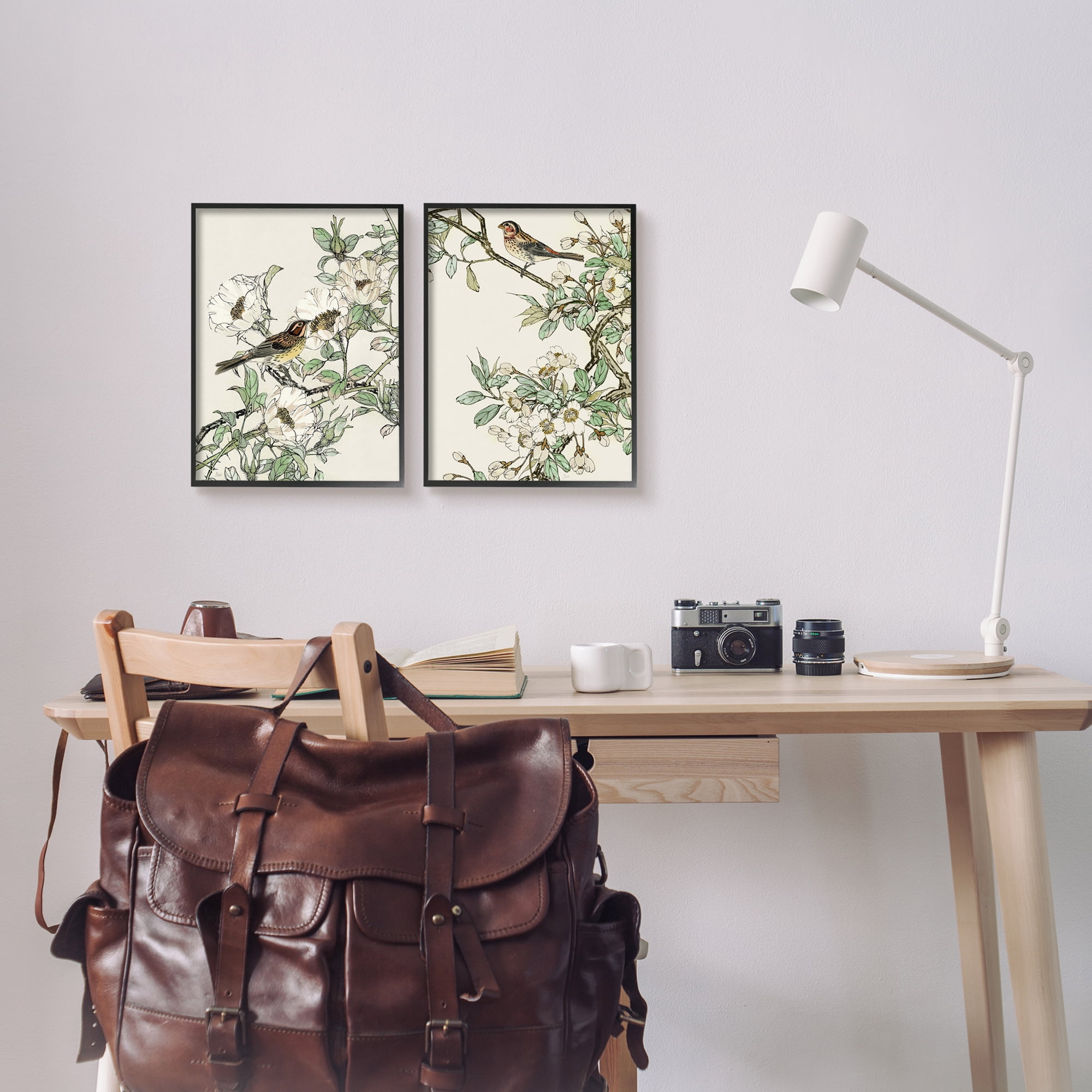 Stupell Industries Classic Sparrow on Blossoms Animals & Insects Painting Black Framed Art Print Wall Art, 11 x 14, Set of 2