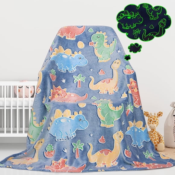 Manta Gdindff para niños con diseño de dinosaurio que brilla en la oscuridad, 40 x 50 cm