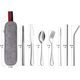 thumbnail image 2 of Utensilios portátiles, juego de cubiertos para viajes y campamentos, 8 piezas que incluyen cuchillo, tenedor, cuchara, palillos, cepillo de limpieza y pajitas, estuche portátil, juego de, 2 of 7