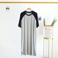 thumbnail image 4 of Langgg Chemise de Nuit Homme Coton Raglan Vêtement de Nuit Léger Robe de Pyjama Respirante Col Rond Chemise de Nuit à Empiècements Bleu Foncé/gris Clair G, 4 of 9