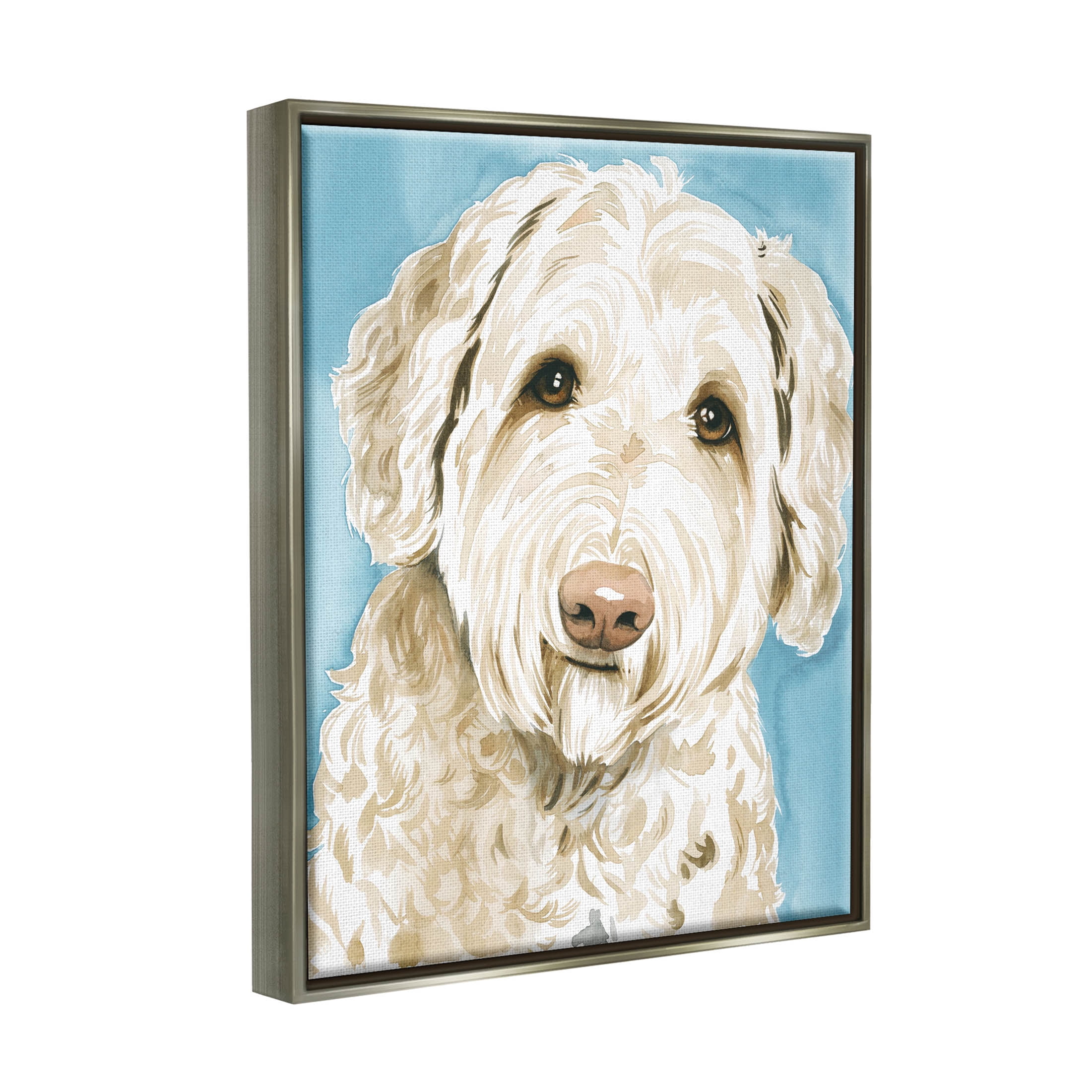 Stupell Industries Smiling White Terrier Dog Portrait Painting Luster Gray Floating Framed Canvas Print Wall Art, Design by Grace Popp