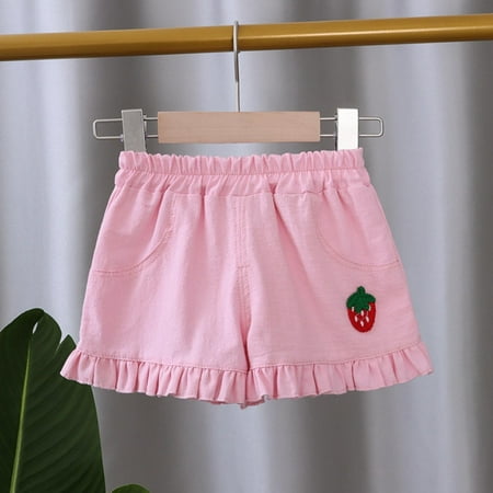 NAISIBABY Girls Casual Shorts  Ruffle Prints Elastic Waist Summer Cotton Linen Shorts Pink 4T