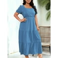 thumbnail image 6 of Women'S Square Neck Tiered Swing Maxi Dress Loose Fit Casual Smocked Back Sleeveless Beach Sun Dresses Sea Blue 4XL, 6 of 7