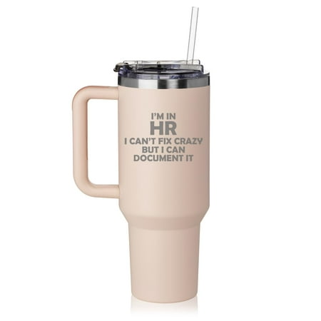

Daylor 40 oz Tumbler with Handle and Straw Lid Stainless Steel Insulated Travel Mug Cup I m In HR I Can t Fix Crazy Funny Human Resources (Rose Quartz)