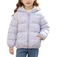 thumbnail image 3 of Wilark Toddler Girls Winter Warm Puffer Jackets with Pockets Long SLeeve Hooded Bunny Print Casual Cute Relaxed Fit Lightweight Coats Purple 2, 3 of 9