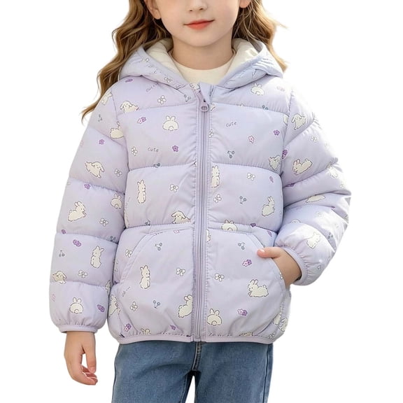 Fnooota Girls Puffer Jackets, Zipper Long Sleeve Cute Warm Winter Outerwear with Pockets Purple Size 3-4 T