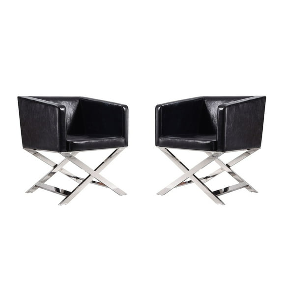 Manhattan Comfort HollyWood Faux Leather Accent Lounge Chair in Black (Set of 2)