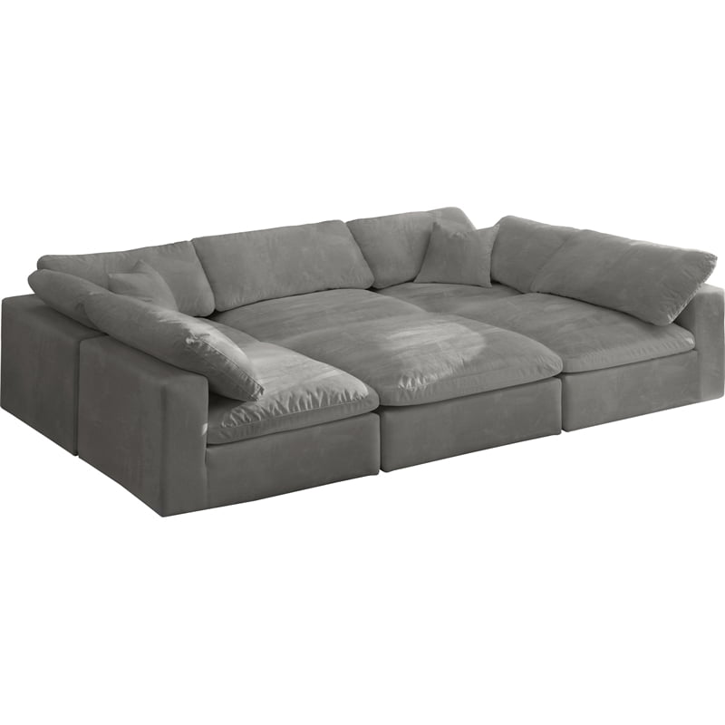 Maklaine Contemporary Gray Velvet Down Filled Modular Sectional Sofa