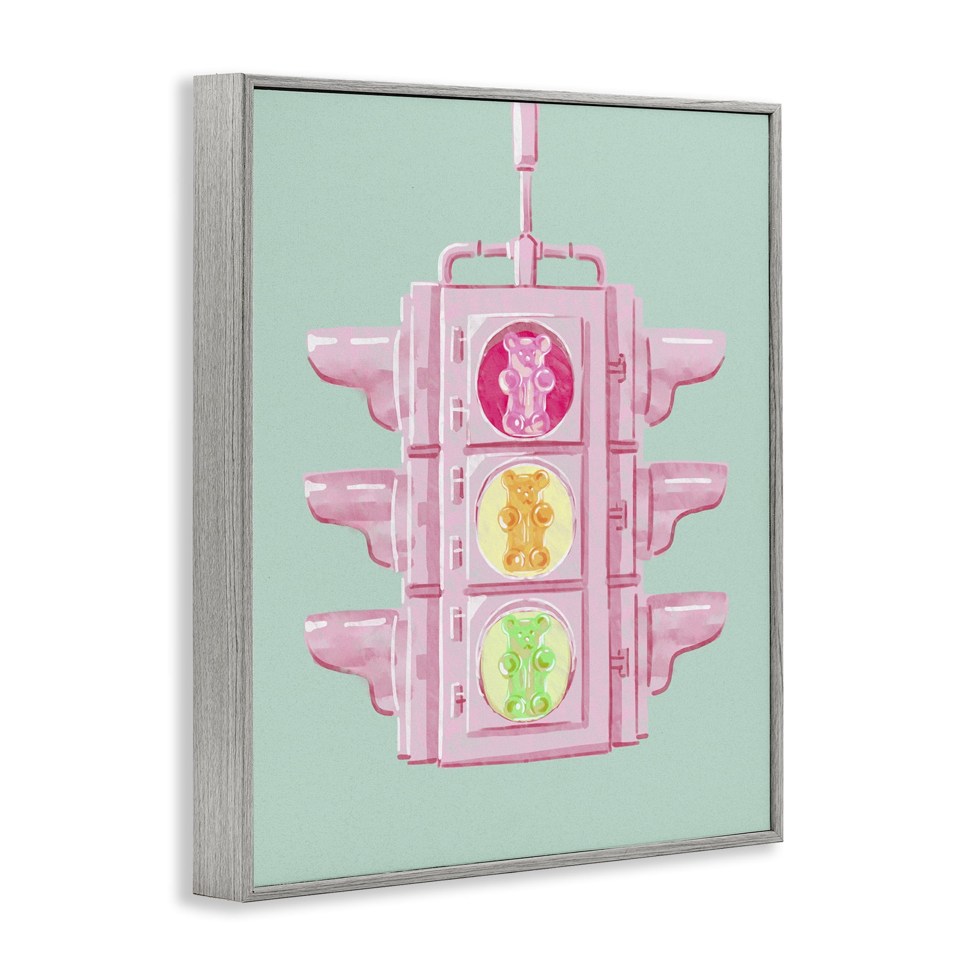 Stupell Industries Candy Bears Traffic Light Novelty Painting Gray Framed Art Print Wall Art, 16 x 20