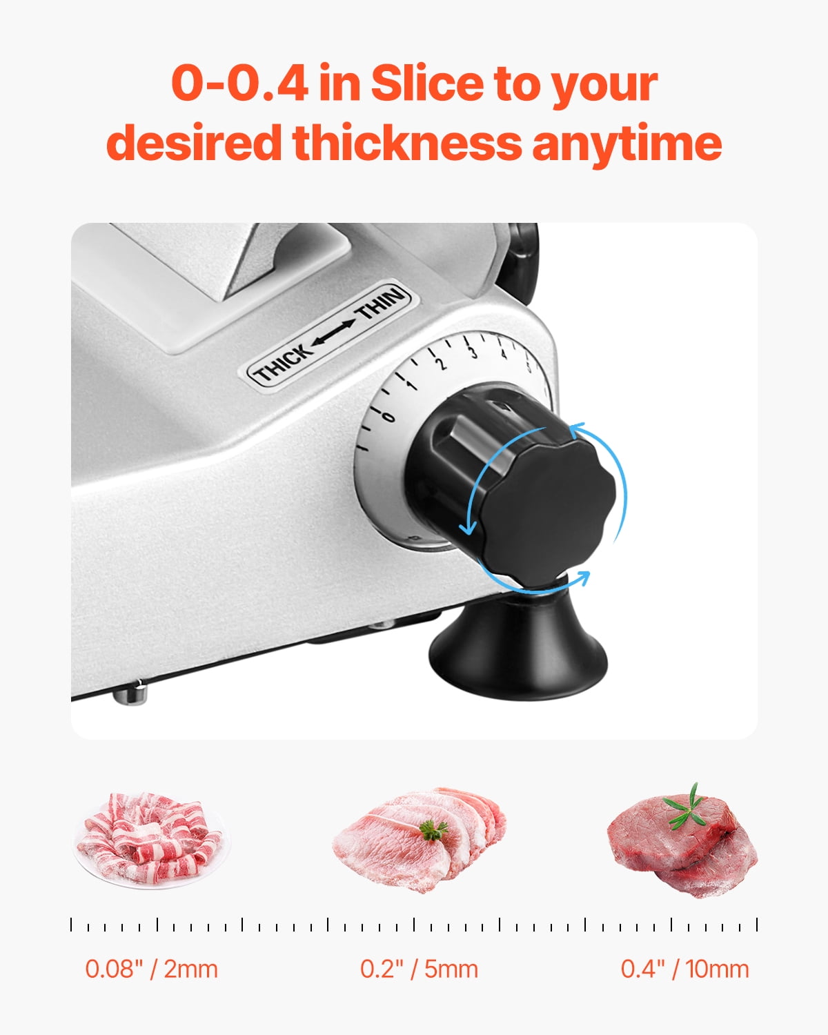 VEVOR Commercial Meat Slicer, 10 inch Electric Deli Food Slicer,180W Meat Cutter with a Premium 65Mn Blade,0-0.4 inch Adjustable Thickness,Food Slicer Machine for Meat Vegetables Hard Bread Cheese