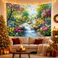 thumbnail image 3 of Pastoral Waterfall with Wildflowers and Butterfly in a Serene Whimsical Watercolor for Nature Lovers, Botanical Wall Art Housewarming Gift Tapestry Wall Hanging for Bedroom and Living Room, 3 of 7