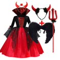 thumbnail image 3 of Vestido de tul con mangas para niñas, disfraz de vampiro para fiesta de carnaval, Purim, color rojo y negro, para Halloween, 14T, 3 of 5
